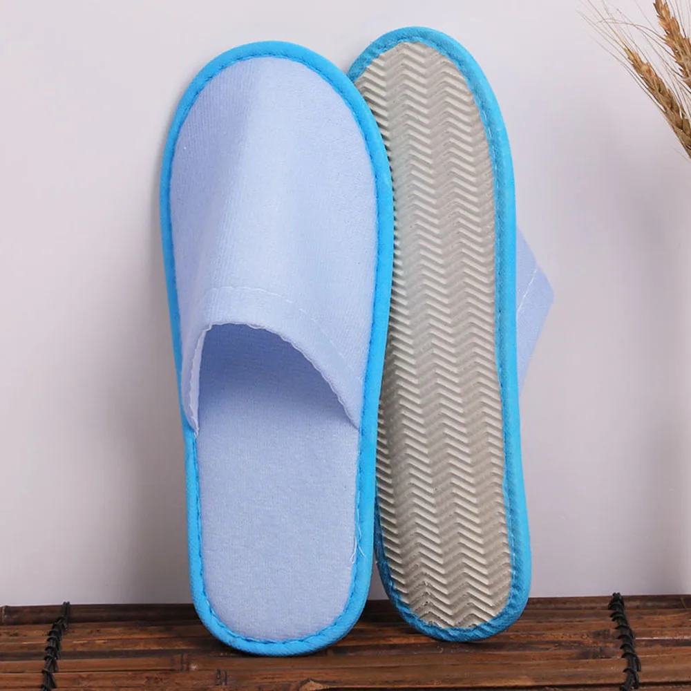 1 Pair One Time Use Hotel Slippers High Quality Closed Toe Non-slip Plush Slippers White Disposable Hotel Bathroom Slipper