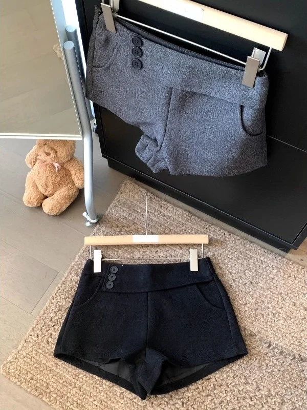 

Женские шерстяные брюки больших размеров в корейском ретро-стиле с пуговицами, повседневные, с высокой талией, прямого кроя, осенне-зимние