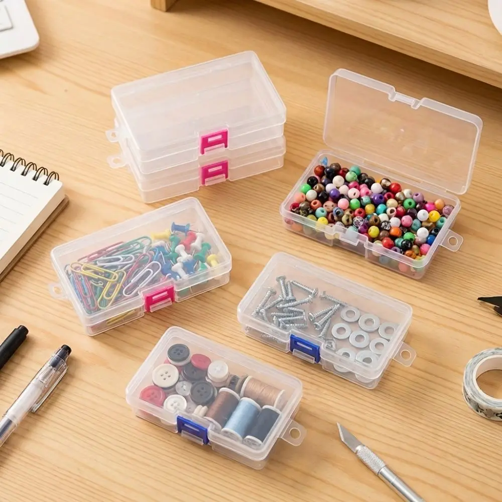 Mini Transparent Storage Box Flip Cover Dust-proof Sewing Storage Box Rectangle Integrated Hair Clips Boxes Craft Supplies