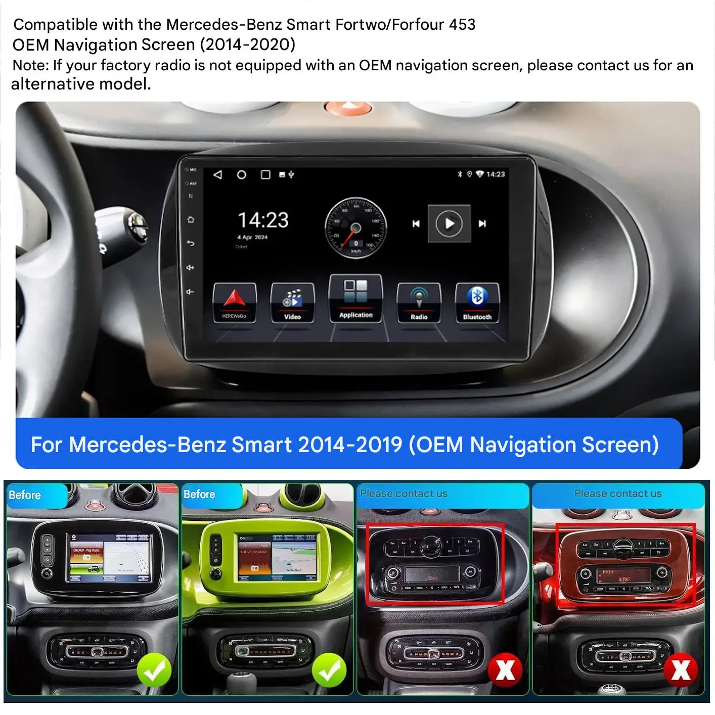 ESSGOO 9-Zoll Android 15 4+64G/4+128G Autoradio für Mercedes-Benz Smart Fortwo Forfour 453 (2014-2019) mit kabellosem Carplay, Android Auto, GPS-Navigation, RDS, FM, WLAN, Bluetooth, Mirror Link,