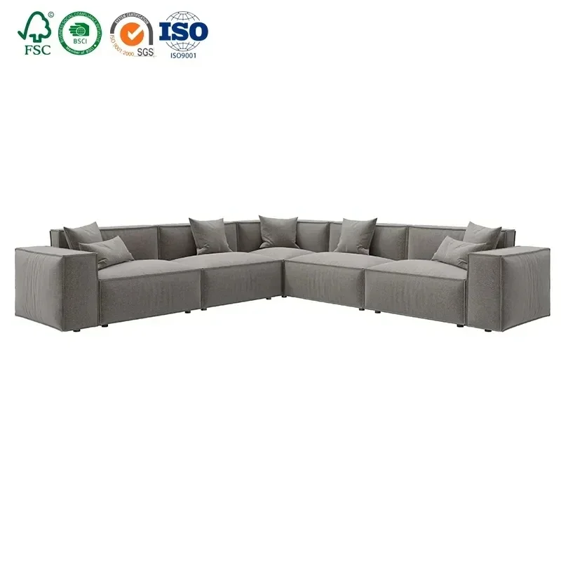 Modern KD Assembly Corner Sofa Modular Couch Fabric Gray Living Room Furniture Sectional Sofa Set