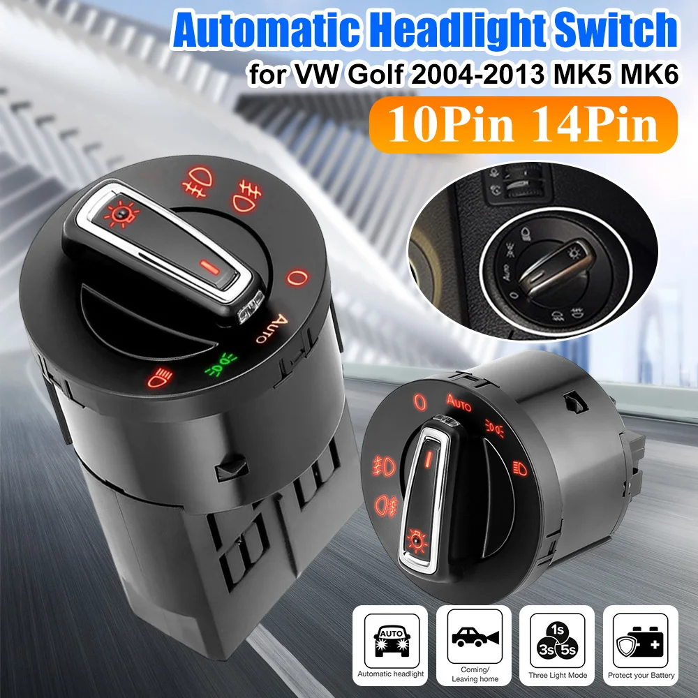 

Car Headlight Switch 12V Car Head Lamp Fog Lamp Knob Switch 10Pin 14Pin for Golf 2004-2013 MK5 MK6 for Jetta 2011-2014 1.6L
