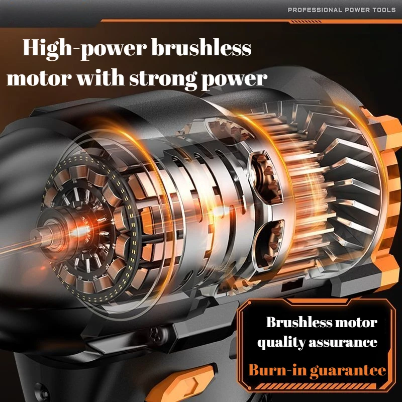 Cordless Brushless Impact Drill 3/8-inch 120 N.m Electric Screwdriver with Lithium-Ion Battery Power Home Repair Power Tools