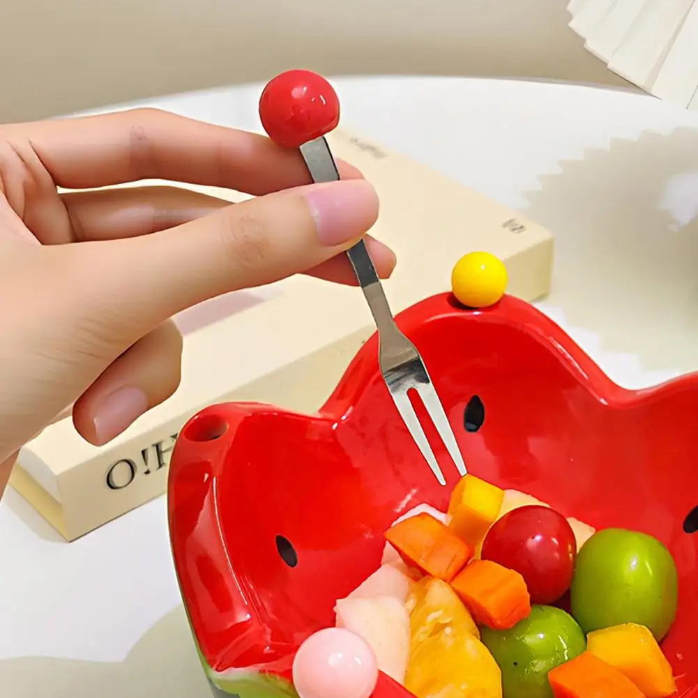 Fruit Plate Bowl Watermelon Shape Fruit Bowl Set with Stainless Steel Forks Cute Ceramic Dessert Serving Dish for Kitchen