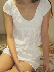 여성용 러플 트림 귀여운 티셔츠, 브이넥 버튼, 짧은 퍼프 슬리브, 레트로 티셔츠, 단색 빈티지 Y2k 탑, 여름