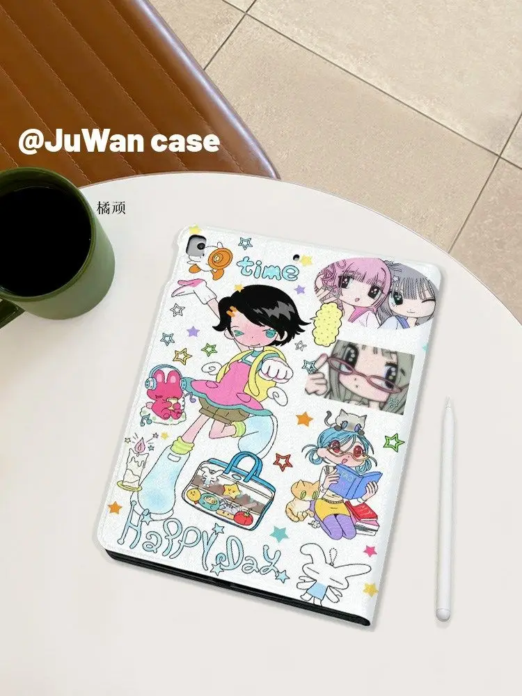 Ins Japanese Manga Cute Anime iPad Case For iPad Pro 11 13in 2025 iPad Pro 12.9in Air7 10th 11th M4/5 MINI Book Style Cover