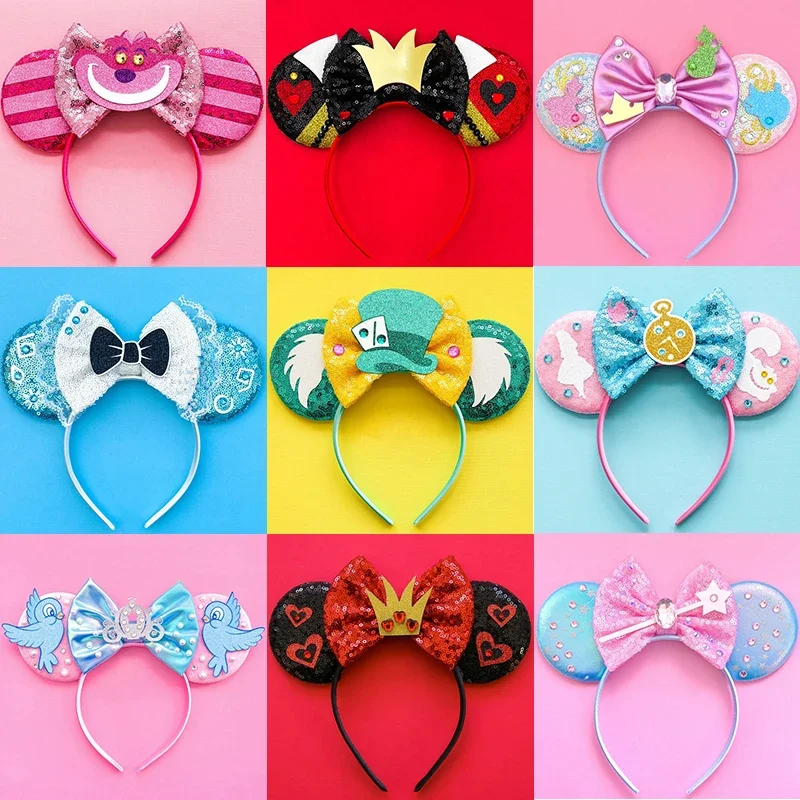 Disney Alice in Wonderland Ears Headbands for Baby Girls Mad Hatter Hairbands Women Cheshire Cat Mickey Mouse Hair accessories