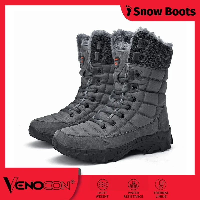 PINGKEE VENOCON Thick Short Plush Warm Winter Snow Boots Waterproof Trekking Casual Sneakers Shoes For Men Women Footwear Man