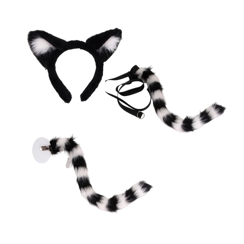 49MF Dark Faux Ear Headband Plush Hair Accessory for Halloween Party Costume Fun