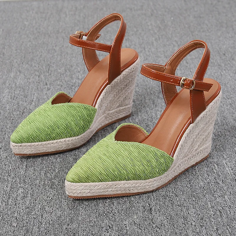 Handmade Sandal Large Size Clogs With Heel Black Shoes for Women Espadrilles Platform Rope Big Thick Beige Closed Wedge Girls Hi