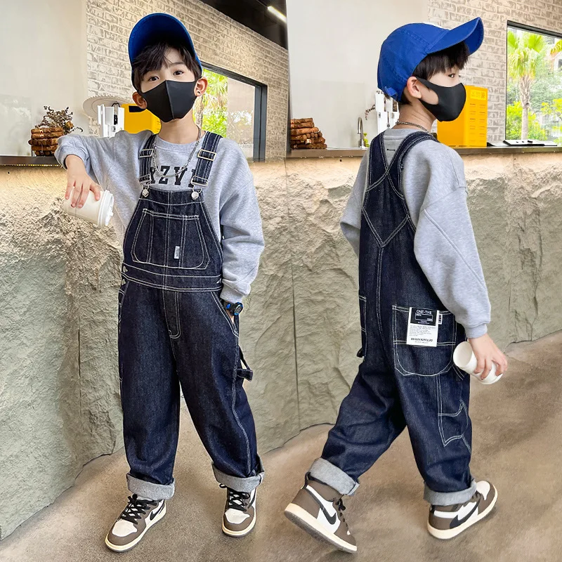 Nieuwe Retro Jongens Overall Jumpsuit Student Schoolkleding Vintage Jeans Overalls Tiener Kids Jumpsuit Kinderen Broek Kleding 4-14 jaar