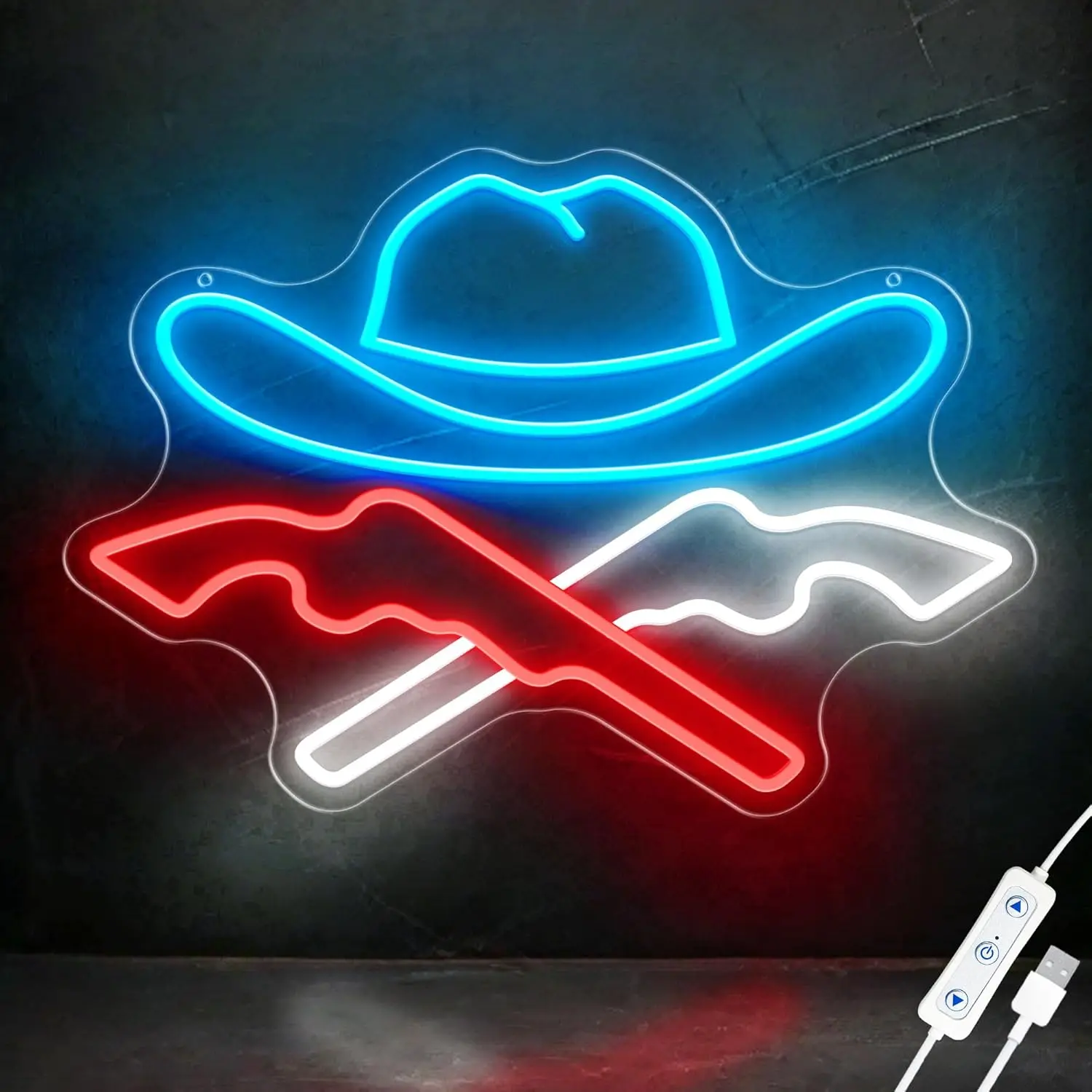 

Cowboy Hat Neon Signs Wall Decor Gunner Shooter LED Light Sign Bedroom Man Cave Shop Room Decor Birthday Christmas Gift Boy Dad