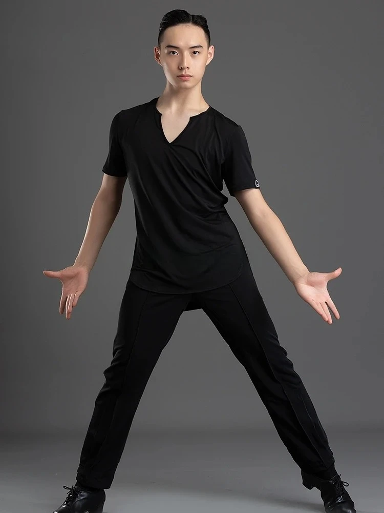 ผู้ชายมืออาชีพหลวมยาวแขนสั้นเสื้อชุดเต้นรําละตินการฝึกอบรมฤดูร้อนใหม่