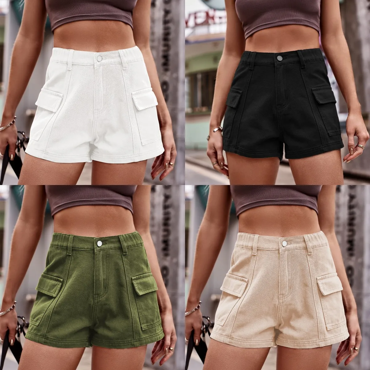 

2023 New Women Summer Sexy Denim Cargo Shorts Fashion Elastic Waist Jeans Shorts Street Casual Female Clothing S-2XL