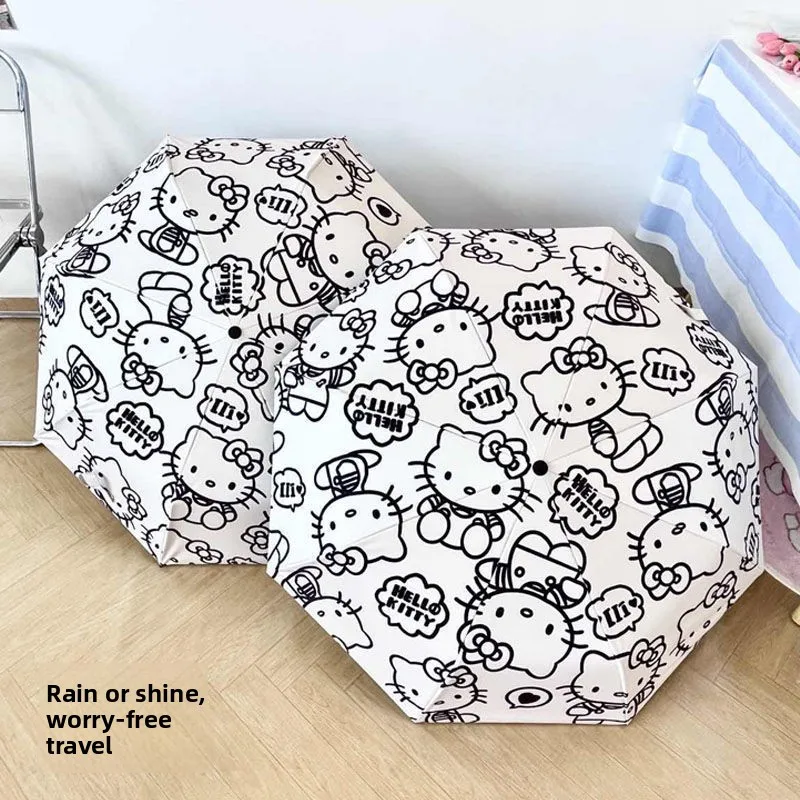 

Hello Kitty Auto-Open/Close Folding Umbrella - UV Protection Black Coating, Student-Friendly Rain & Sun Dual-Use Sunshade