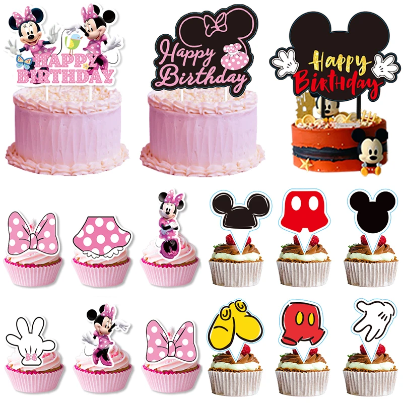 Minnie Mouse Birthday Party Decoration Mickey Mouse Cake Topper Disney Happy Birthday Party Supplies Baby Shower Kids Favors