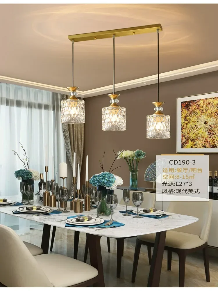 American crystal chandelier glass three head simple modern bar household dining room minimalist ceiling Chandelier