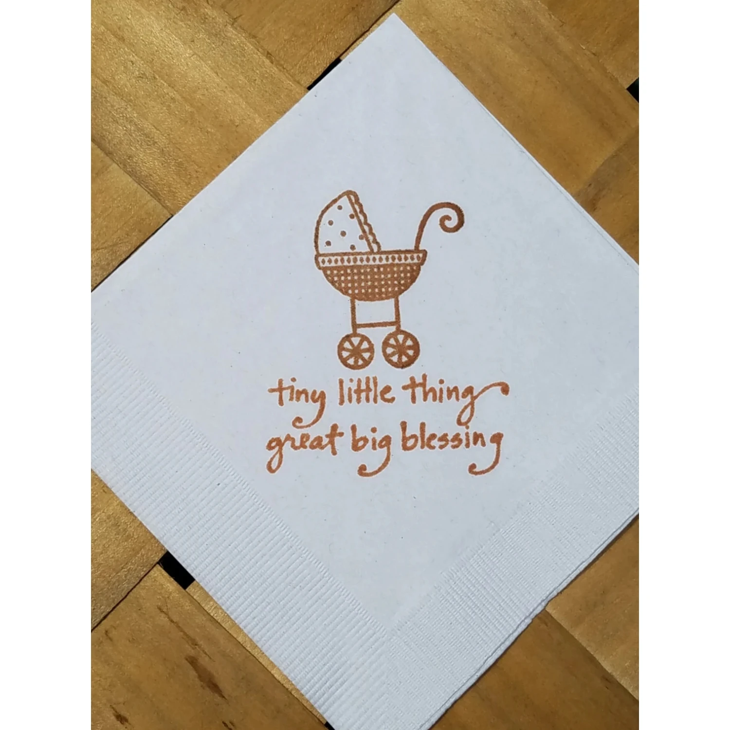 Cochecito para bebé, pequeña cosa, gran bendición, Baby Shower, servilletas de cóctel de papel blanco, niña o bebé niño en tinta Sepia