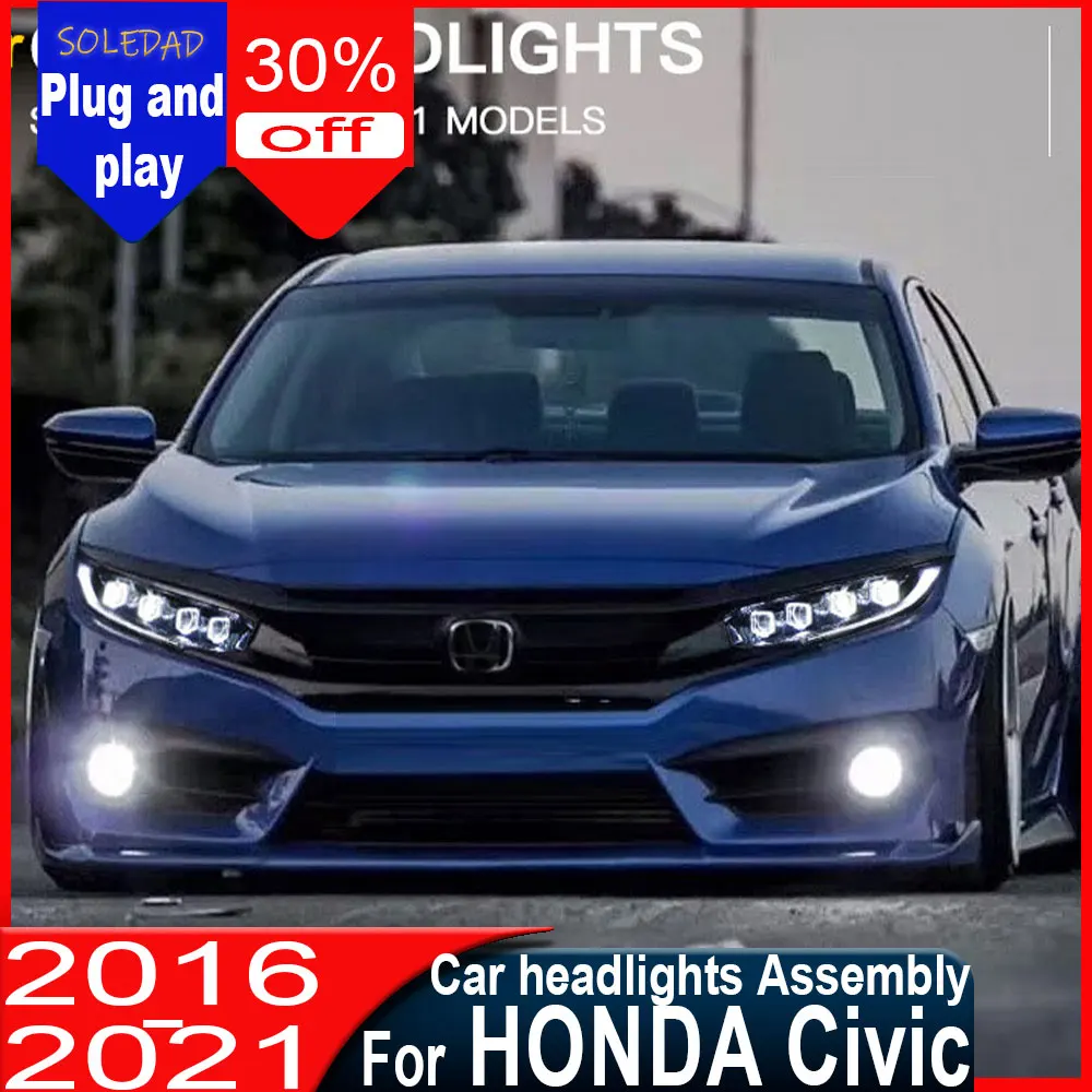 

Car Headlights Assembly For Honda Civic X 10Th 2016-2021 Car Front Lights Upgrade Bugatti Style Projector Lens Accessories
