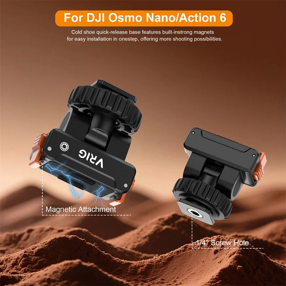 VRIG Bidirectional Magnetic Quick Release Adapter For DJI OSMO Nano/Action6 Cold Shoe DSLR Camera Mount Bracket w 1/4 Screw