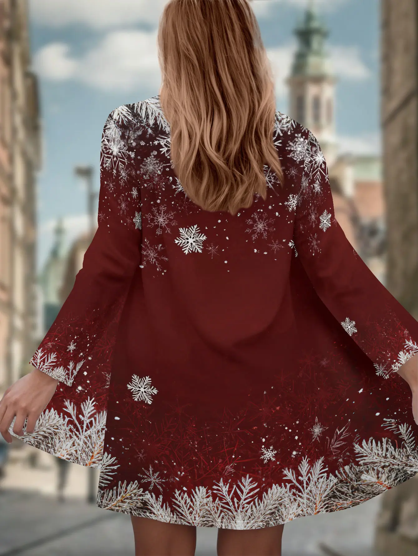 

Женское элегантное зимнее пальто со снежинками, бордовая белая куртка с длинным рукавом, праздничный праздничный стиль, мода для холодной погоды