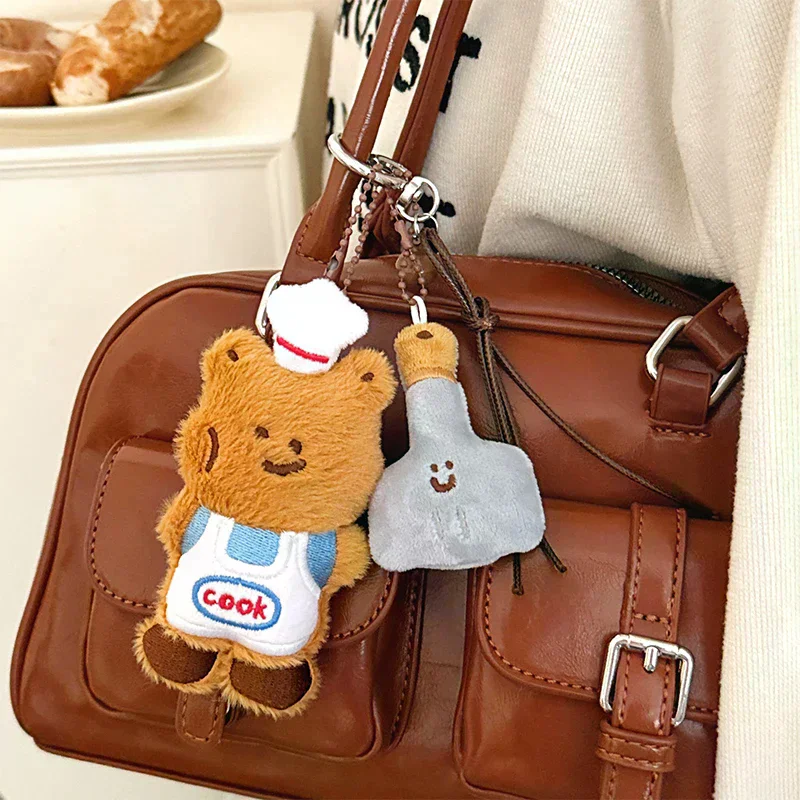 سلسلة مفاتيح لعبة أرنب لطيفة، قلادة دمية محشوة على شكل دب كرتوني، حلقة سيارة، هدية للأطفال، ملحقات حقيبة الظهر