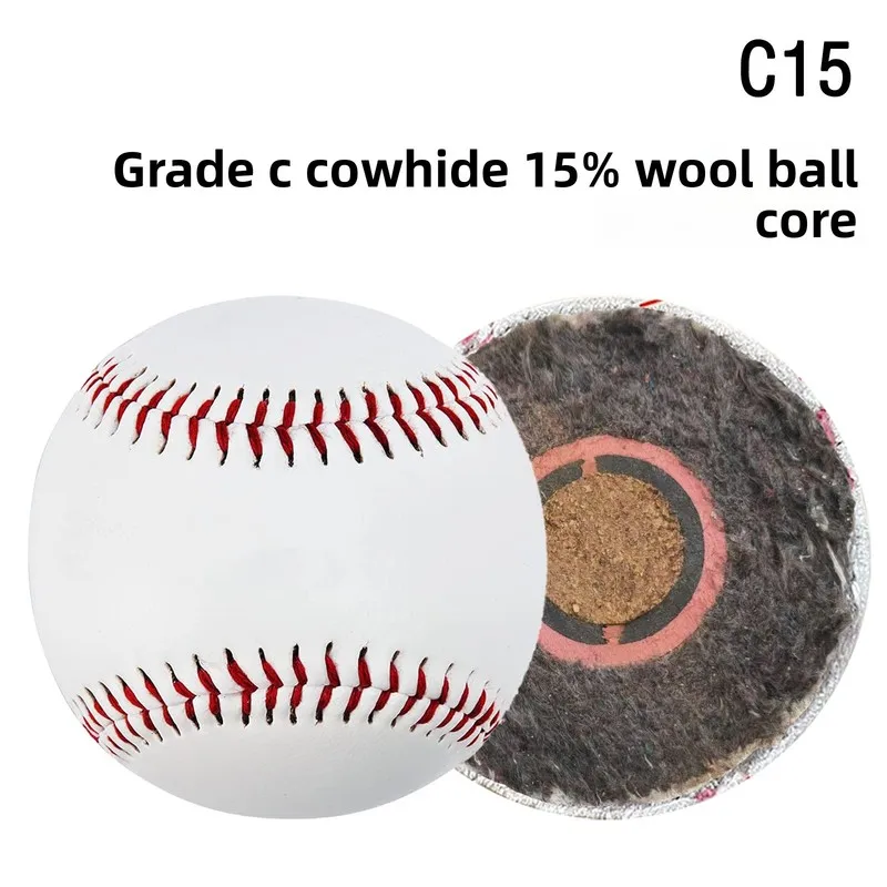 9 Inch Leather Baseball with C15 B30 B50 B85 A100 Core Options for Training and Practice