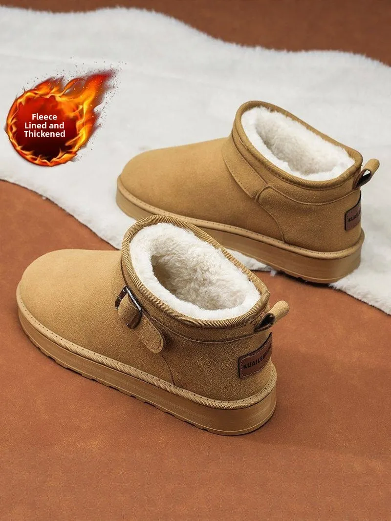 

Men's Winter Thickened Fleece Lined Snow Boots Outdoor Waterproof Anti-slip Cotton Shoes Leather And Fur Integrated Casual Boots