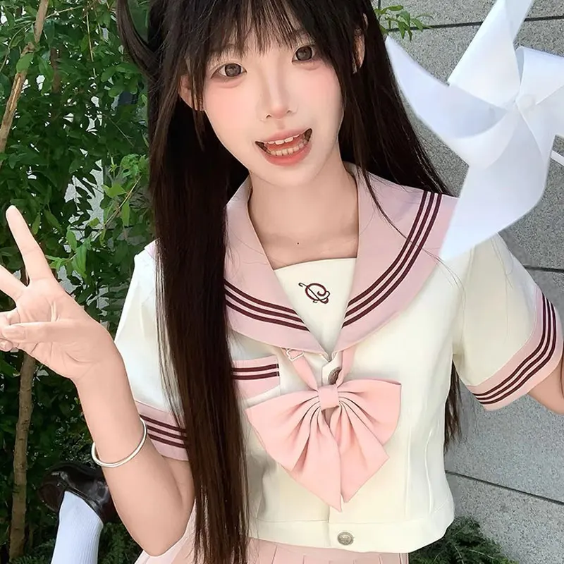 Studenti delle scuole medie universitarie giapponesi Vestito da marinaio rosa Set uniforme a maniche corte JK Costume cosplay Seifuku per le donne