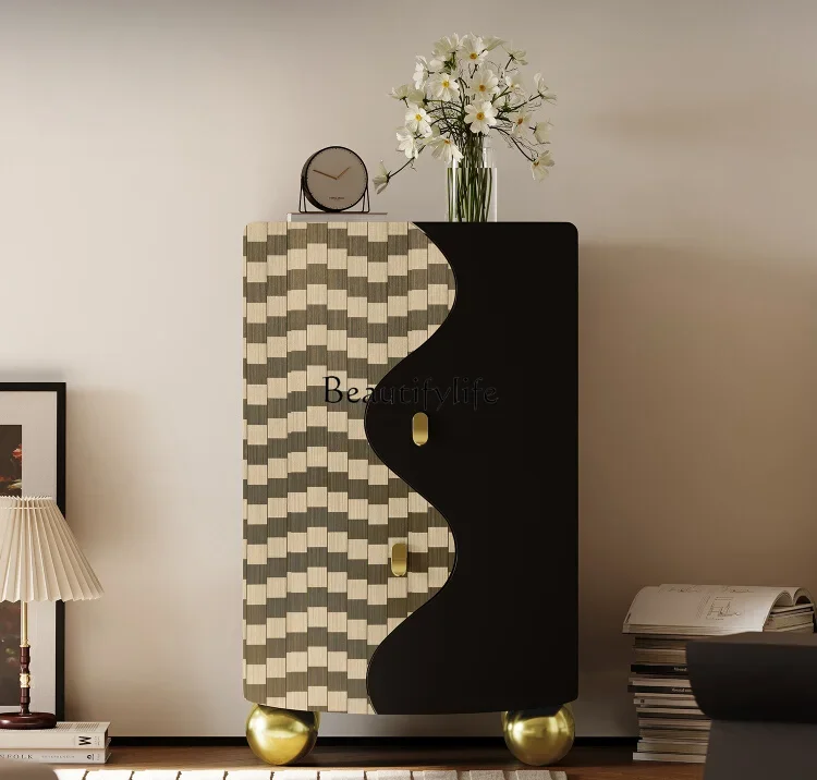 

1Italian-Style Light Luxury Chest of Drawers Storage Stainless Steel Wall Storage Paint High-Grade Metal Modern