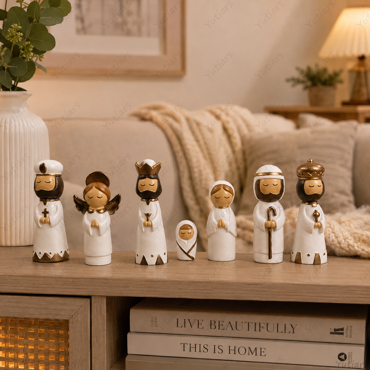 Christmas Nativity Scene Figurines Set 7PCS Ceramic Holy Family Statue Religious Decor Home Office Table Decoration Gift Set