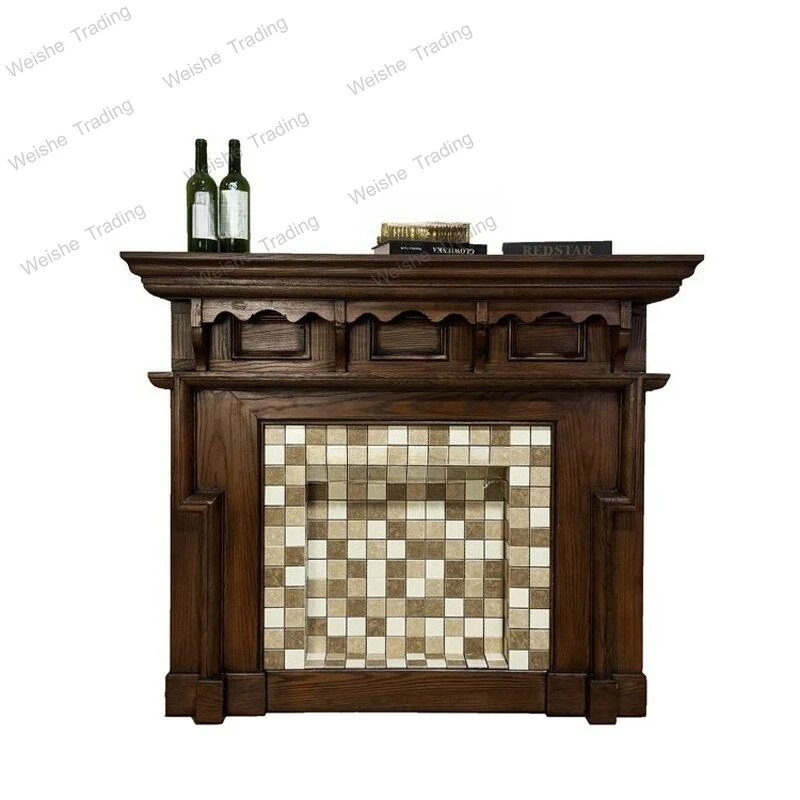 

American solid wood mantel distressed vintage decorative cabinet living room fireplace cabinet tile mantel