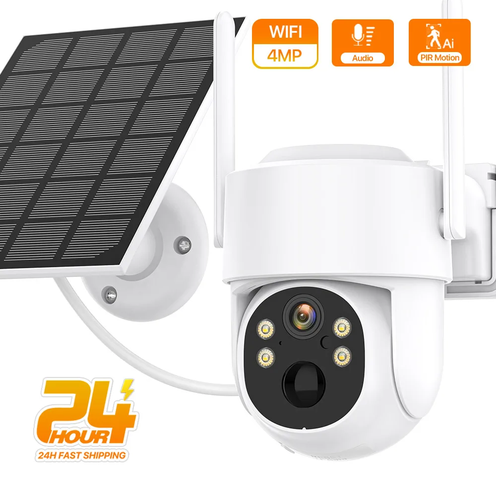 4G SIM PTZ Camera 4MP HD Outdoor Wireless Solar IP Camera Built-in Battery Video Surveillance Camera Long Time Standby iCSee