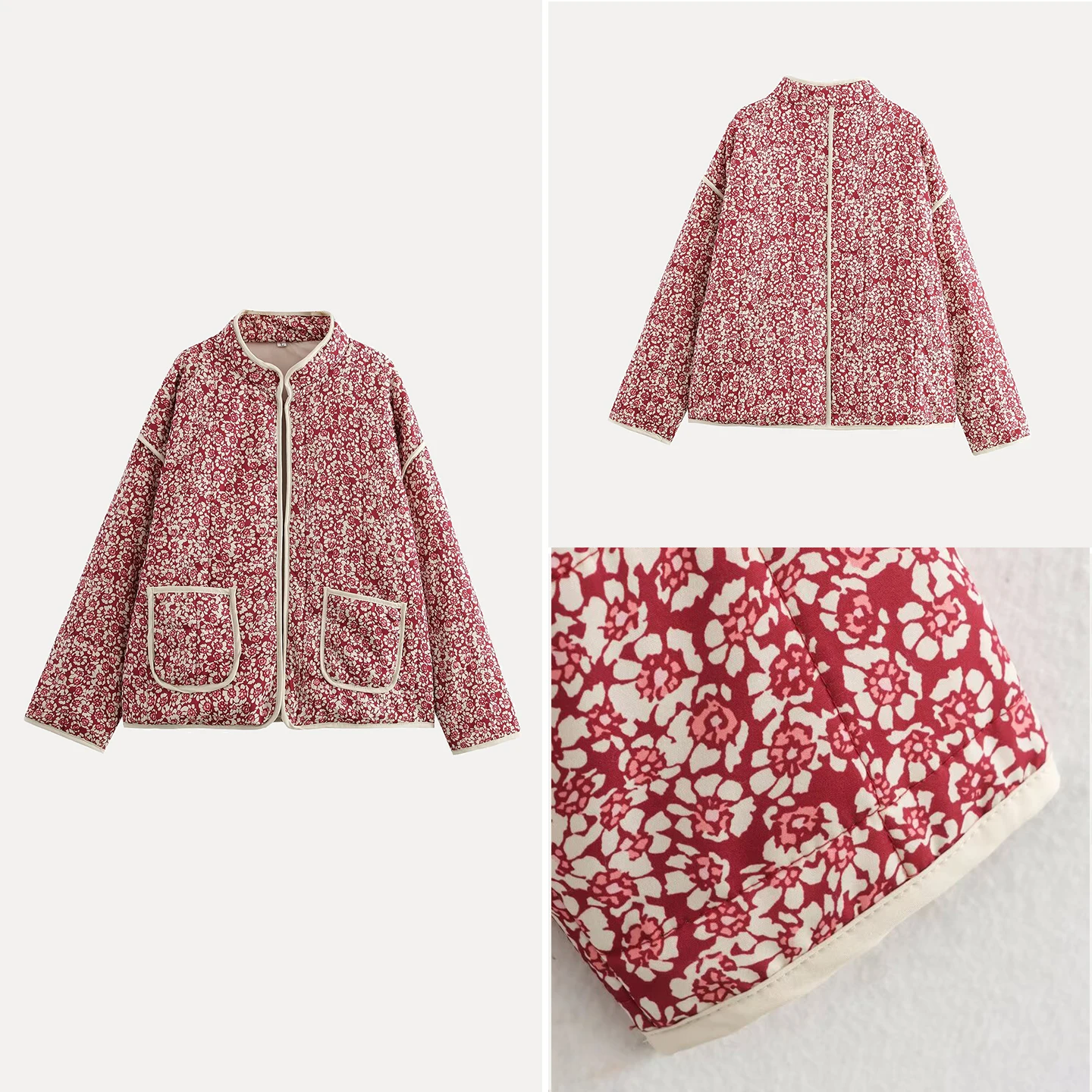 

Faionable Retro Printed Stand Collar Loose Women's Jaet Autumn 2025 Z Ladies ort Outerwear Chinese Production