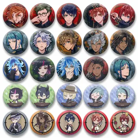 Game Twisted Wonderland Round Badge Cartoon Boys Idia Shroud Riddle Lilia Vanrouge Brooch Backpack Clothes Decoration Pins Gifts