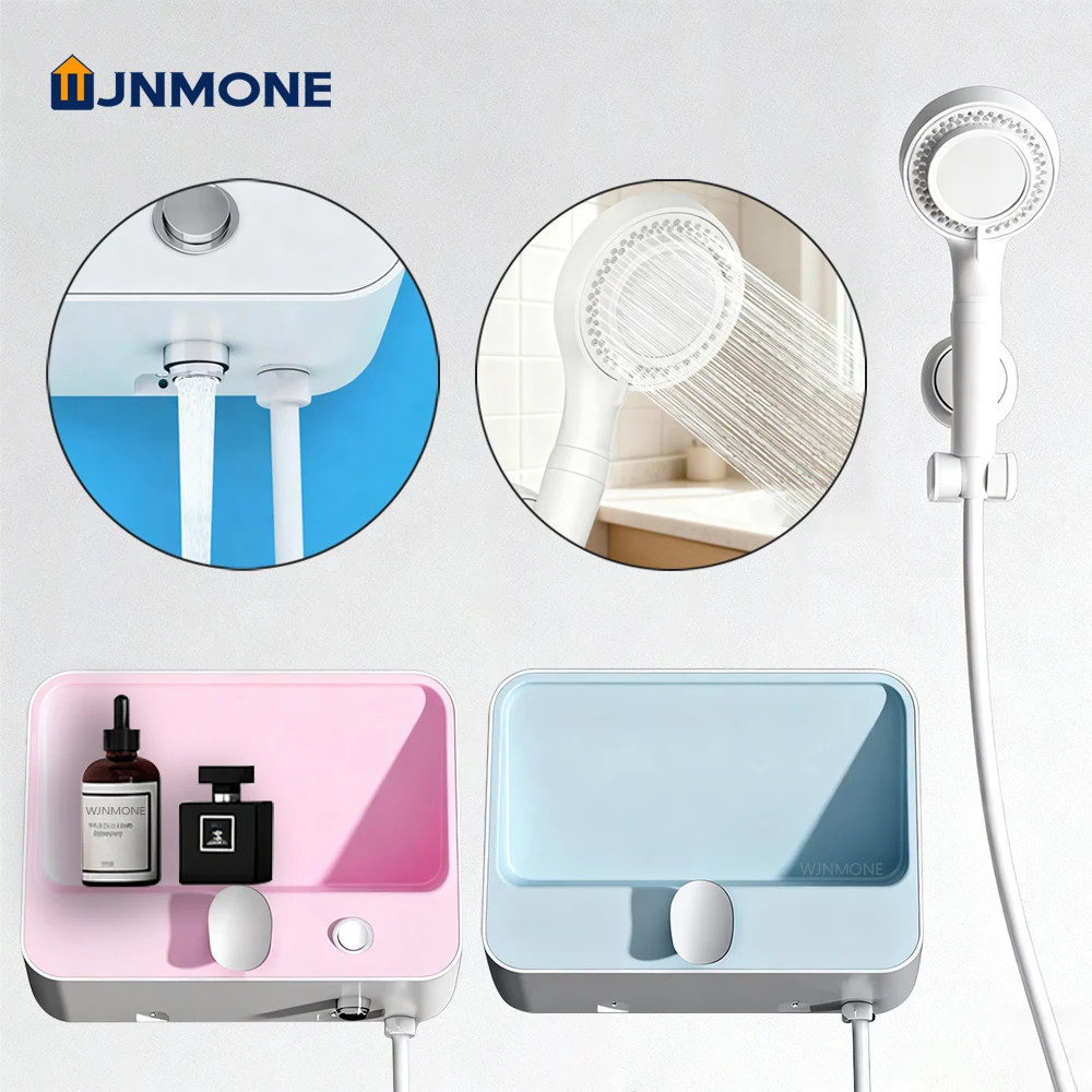 

Modern Shower System with Bathroom Organizer Wall Mounted Bathroom Faucet Handheld Bathtub Shelves Shower Set Cold Hot Mixer Tap