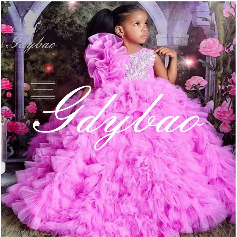 luxury Purple Pageant Flower Girl Dress Pageant Gown  For Wedding O Neck Princess Birthday Party  Custom Made Guest Evening Gown