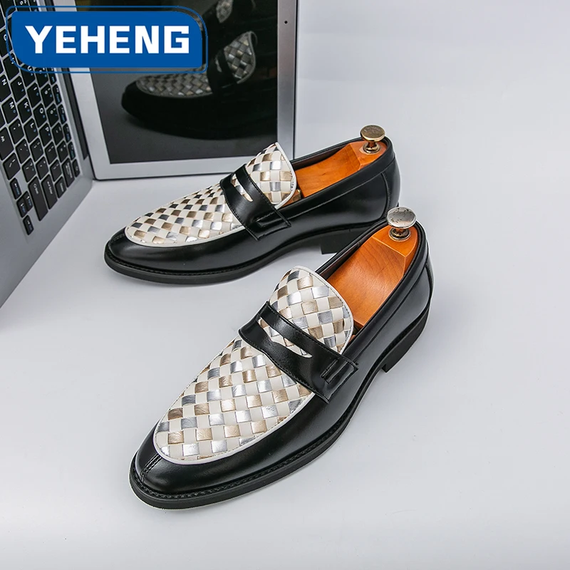 

Мужские кожаные туфли в британском стиле ретро с клетчатым узором, элегантные модельные оксфорды, мужские модные деловые свадебные туфли для поездок на работу