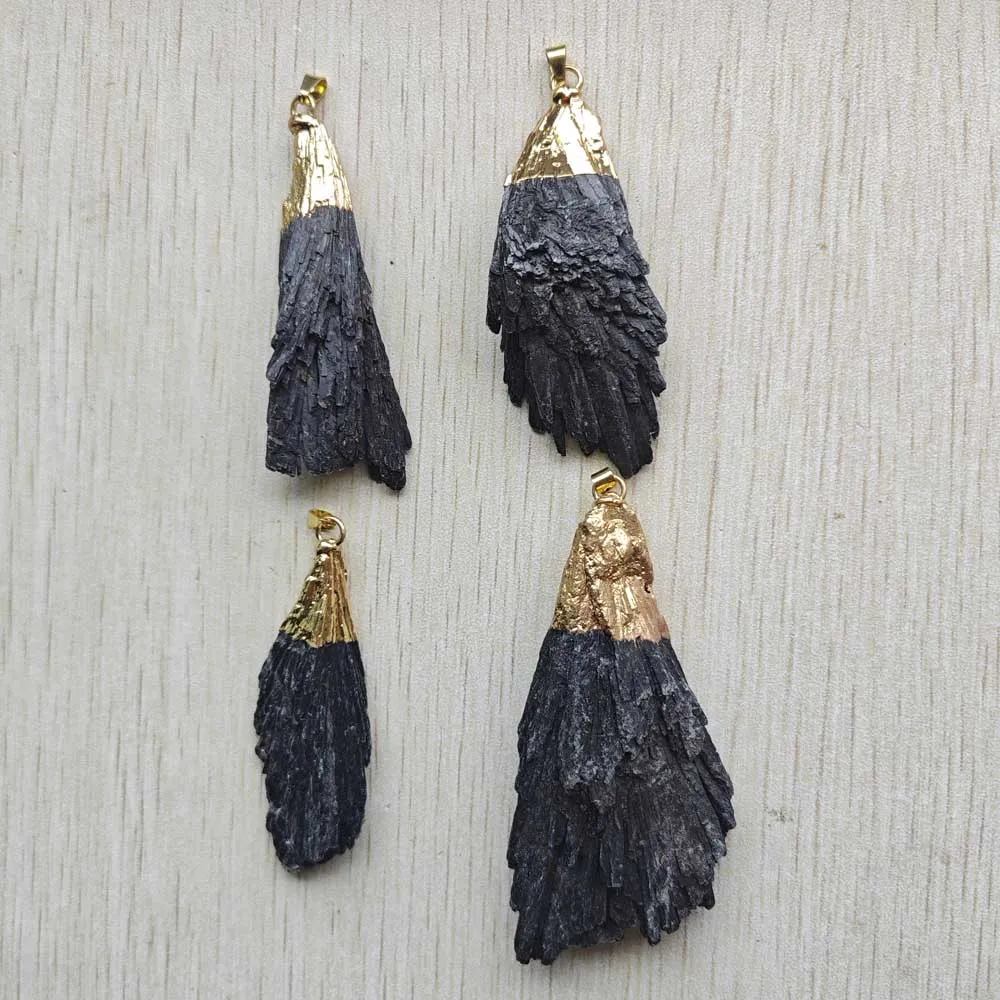 New Fashion Natural Black tourmaline Healing Reiki Feather shape pendants diy jewelry making 6pcs/lot wholesale fast shipping