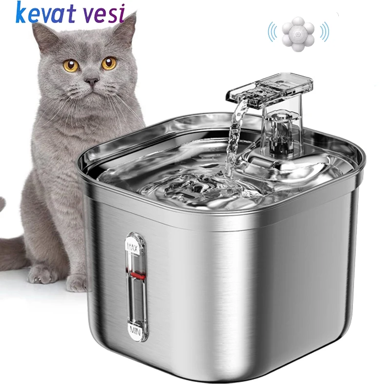 

2.2L Automatic Cat Water Fountain Stainless Steel Auto Sensor Filter Cat Water Dispenser Ultra Quiet Kitten Drinking Feeder