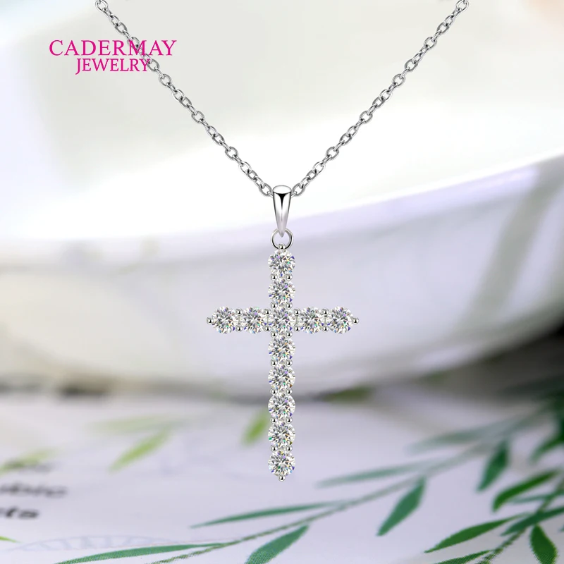 High Quality In stock Full 3mm D VVS Moissanite Cross Pendant Necklace 925 Sterling Sliver Chain Fine Necklace for Women Jewelry