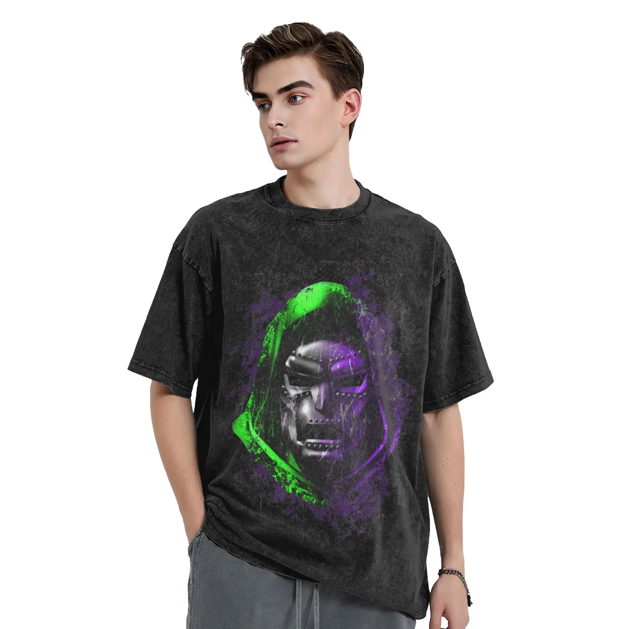 Dr Dooms Comics Washed T Shirt Streetwear Vintage T-Shirt  Tees Men Women 100% Cotton Harajuku Graphic