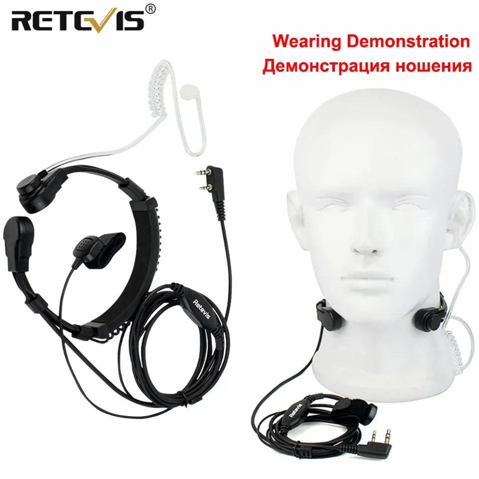 Retevis Throat Mic Walkie-Talkie Headset Transceiver Covert Tube Finger PTT Earpiece For Baofeng UV 5R Quansheng UV K5 UV K6 K58