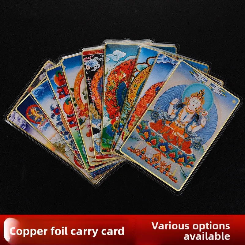 Copper Buddha Card Portable Shakyamuni Thangka Artwork Lotus Born Master Green Tara Statue Amulet