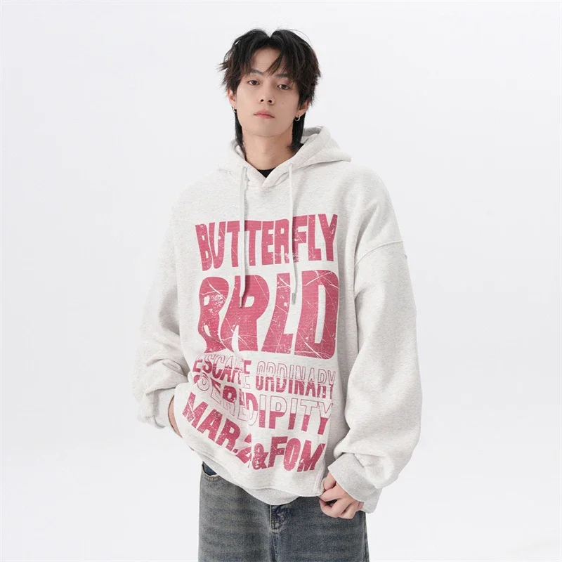 

American Street Mottled Letter Print Hoodies For Men 2024 New Hip Hop Fashion Hooded Sweatshirt Couple Y2K Vintage Hoodie