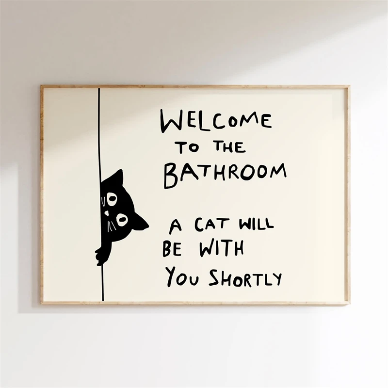 Retro Trendy Funny Bathroom Decor Poster Funny Cat Canvas Painting Prints Wall Art Picture for Living Room Cuadros Home Decor