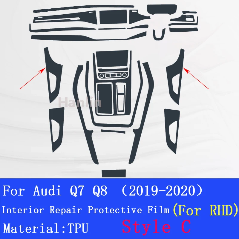 For Audi Q7 Q8 (2019-2020) Car Interior Center Console Transparent TPU Protective Anti-scratch Repair Film Car Sticker