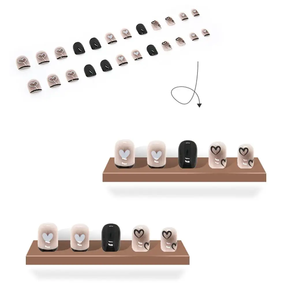 24pcs Black Heart Coffin Cute Kawaii Press On Nail Tips Finished Full Cover Artificial Fake Nails Seamless Removable False Nails image 5