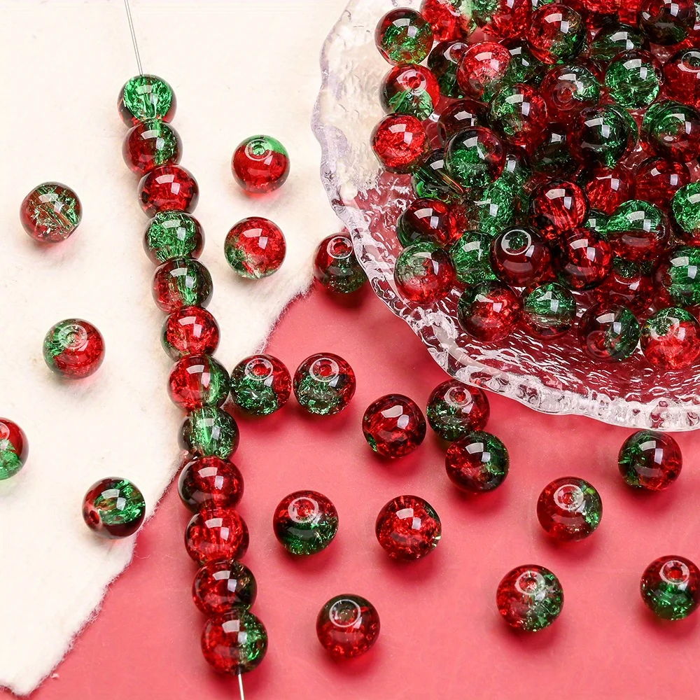 

About 100pcs 8mm Christmas Crystal Glass Cracked Round Beads Green Red Jewelry for DIY Handicrafts Earrings Necklaces Bracelets