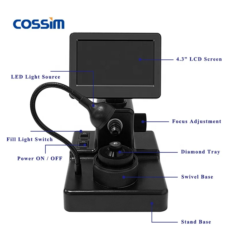 50X~1000X 4.3inch HD Digital Diamond Gem Microscope With Rechargeable Battery for Jewelry Appraisal & Diamond Inspection